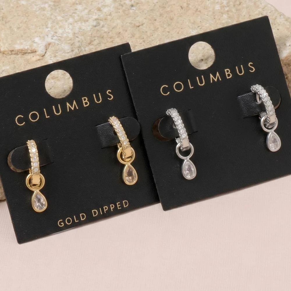 Pave Huggie Teardrop Bezel Cz Drop Earrings
