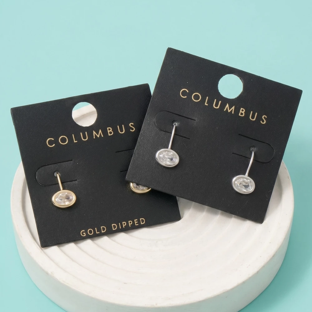 Oval Bezel Cz Drop Earrings