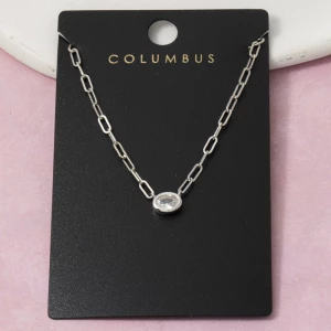 Gold Dipped Oval Bezel Cz Paperclip Necklace