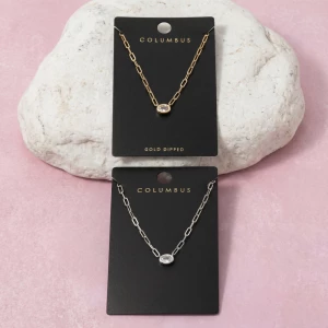 Gold Dipped Oval Bezel Cz Paperclip Necklace