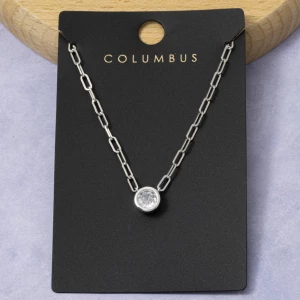 Gold Dipped Round Bezel Cz Paperclip Necklace