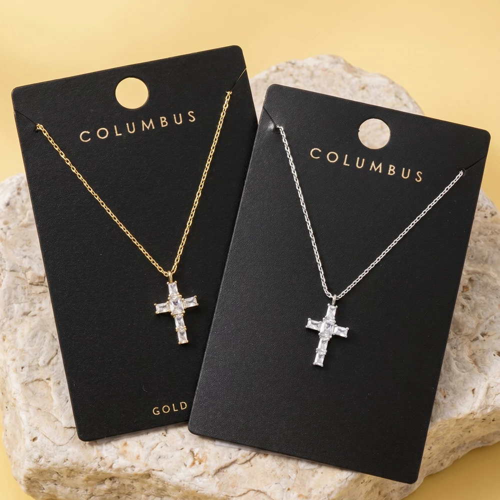 Emerald Cut Cz Cross Pendant Necklace