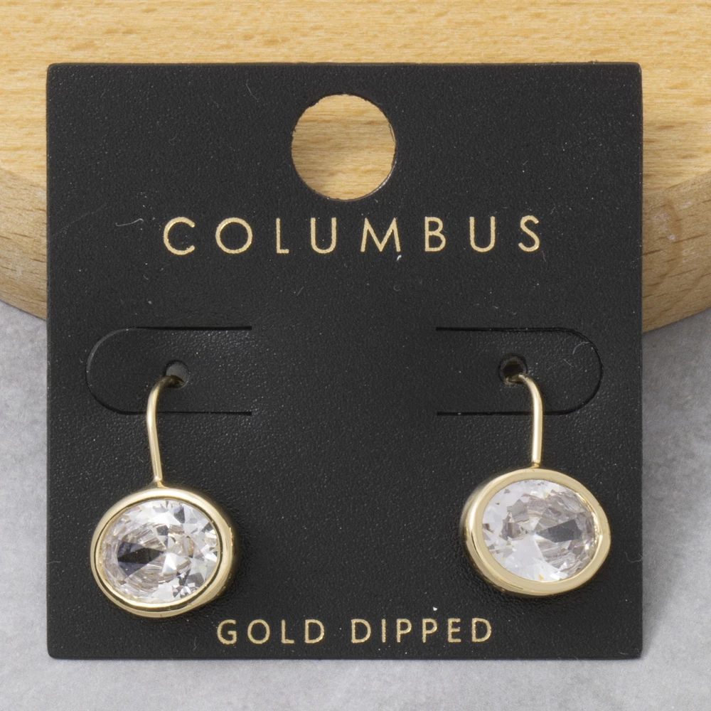 East West Oval Cz Bezel Drop Earrings