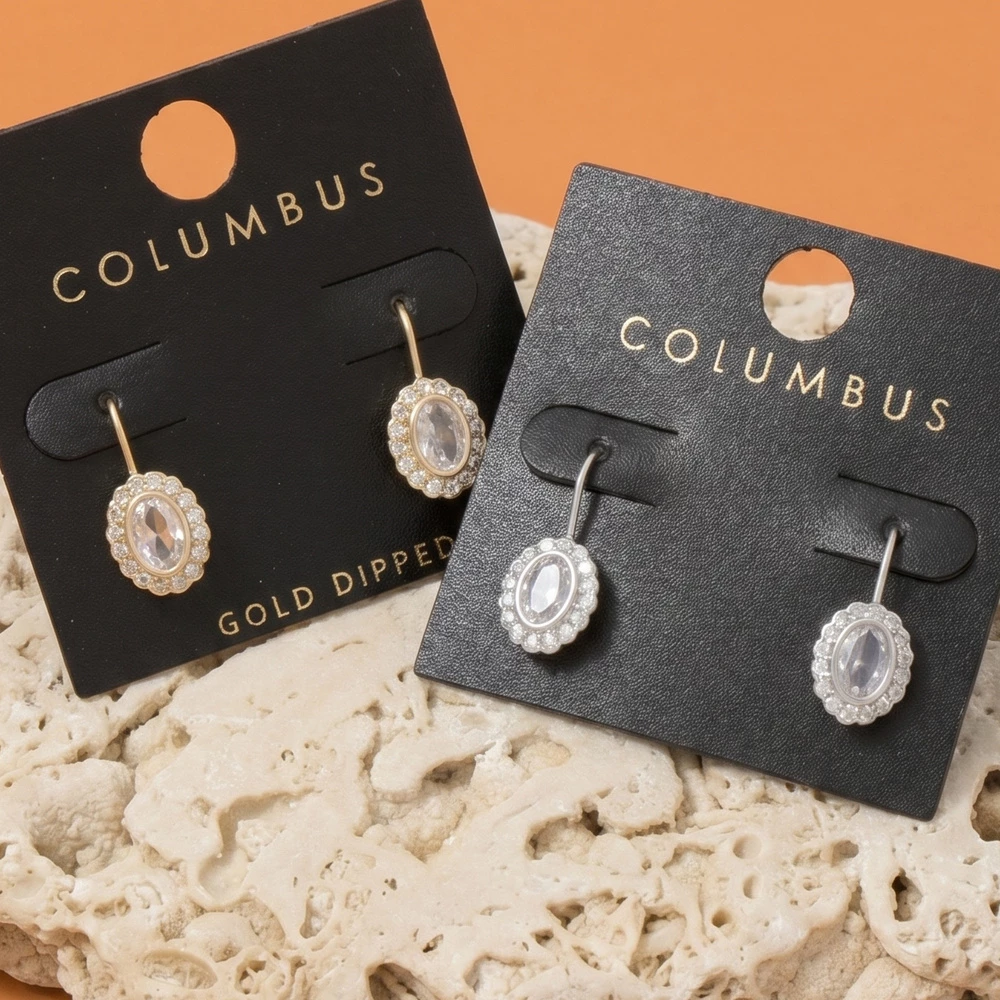 Oval Cz Halo Drop Earrings