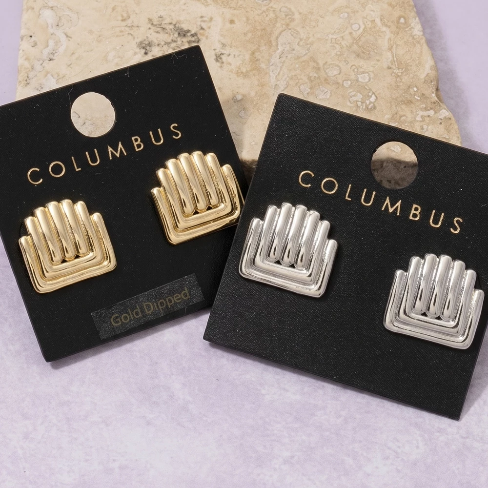 Ribbed Art Deco Square Stud Earrings