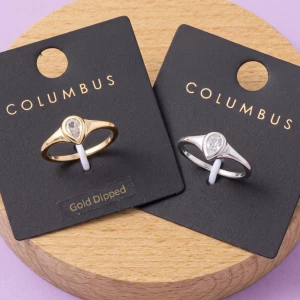 Gold Dipped Teardrop Bezel Cz Mini Signet Ring