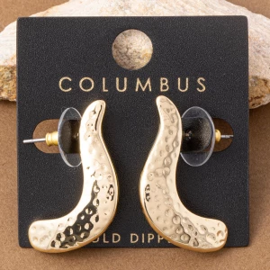 Gold Dipped Hammered Curved Wave Post Earrings