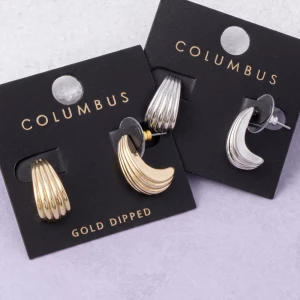 Gold Dipped Ribbed Crescent Huggie Earrings