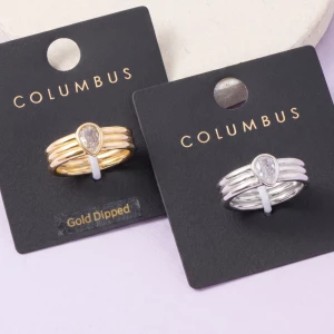 Gold Dipped Triple Band Teardrop Bezel Cz Ring