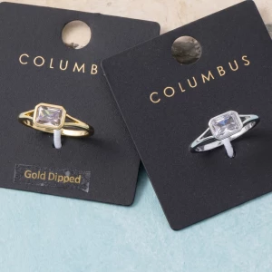 Gold Dipped Split Shank Step Cut Bezel Cz Ring