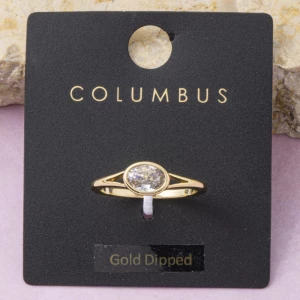 Gold Dipped Split Shank Oval Bezel Cz Solitaire Ring