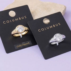 Gold Dipped Round Bezel Cz Dome Signet Ring