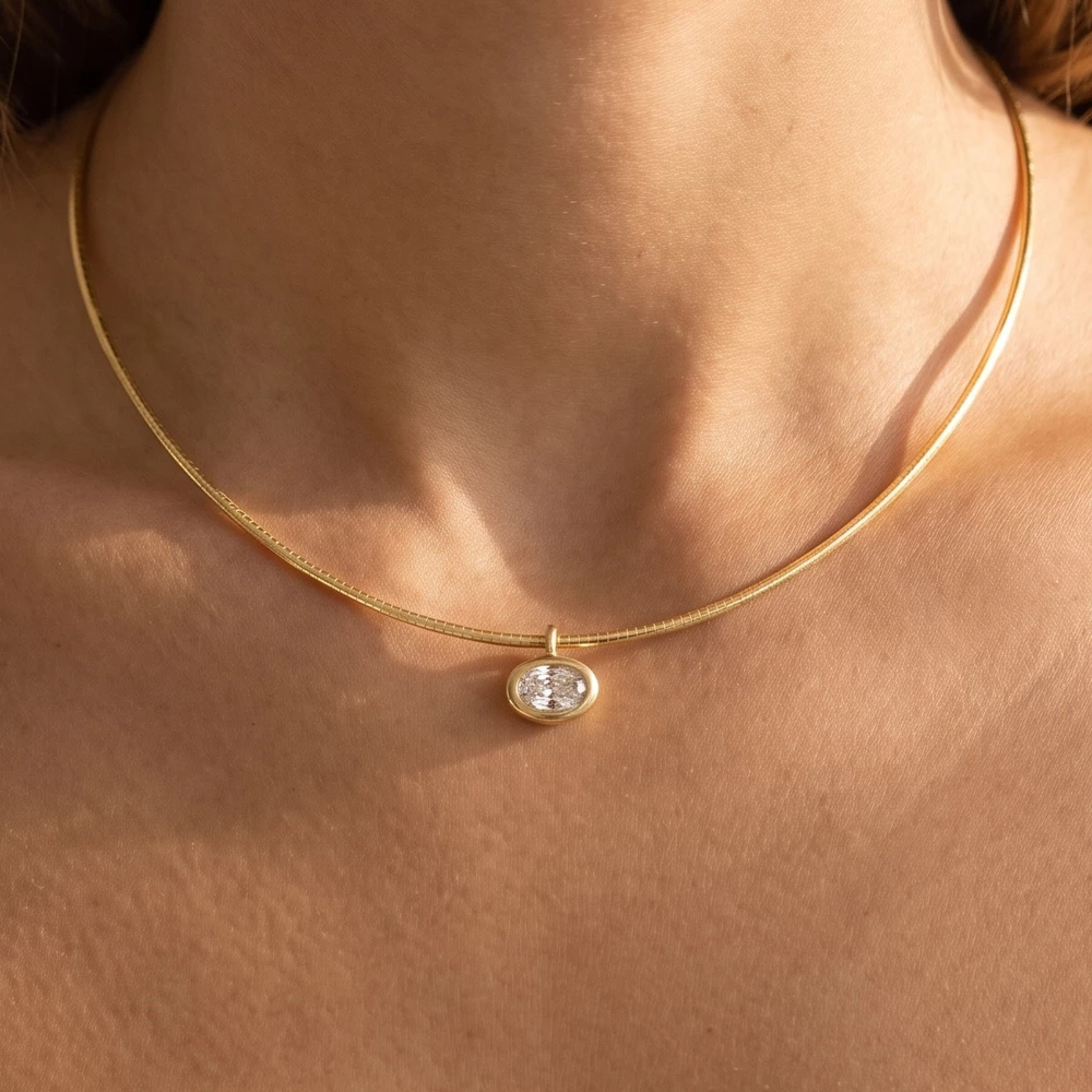 Dainty Oval Cz Charm Omega Collar Necklace