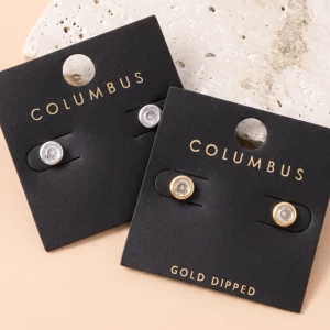 Gold Dipped Bezel Cz Solitaire Stud Earrings