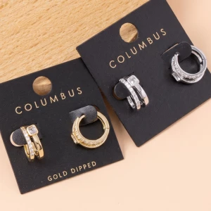 Gold Dipped Cz Huggie Hoop Earrings Duo
