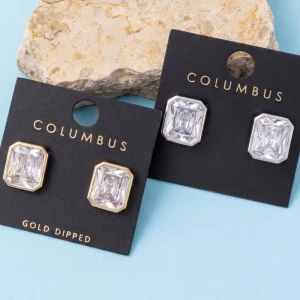 Gold Dipped Radiant Cut Cz Stud Earrings