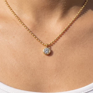 Round Bezel Cz Pendant Ball Chain Necklace