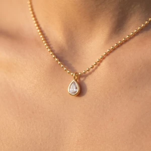 Teardrop Bezel Cz Ball Chain Necklace