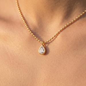 Teardrop Bezel Cz Ball Chain Necklace