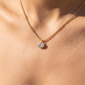 Oval Bezel Cz Pendant Ball Chain Necklace