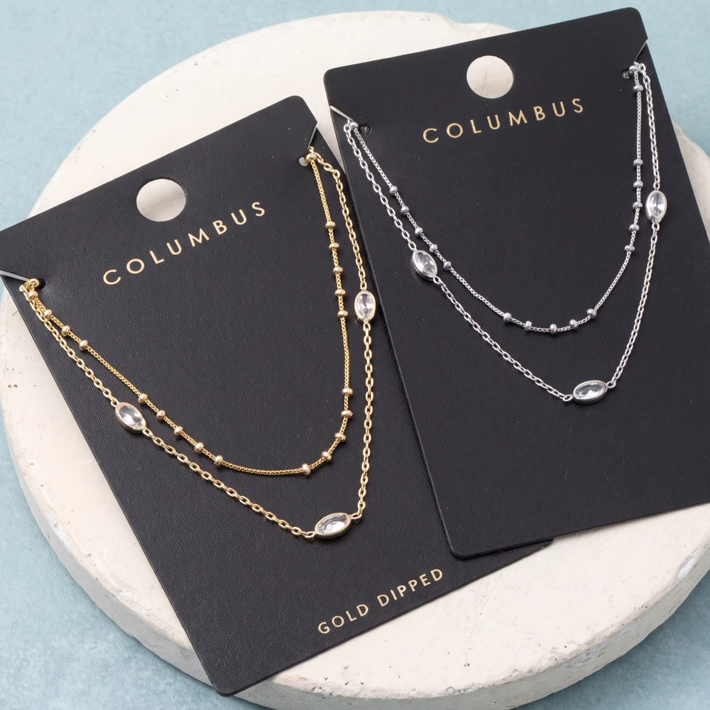Gold Dipped Layered Cz Station Chain Necklace