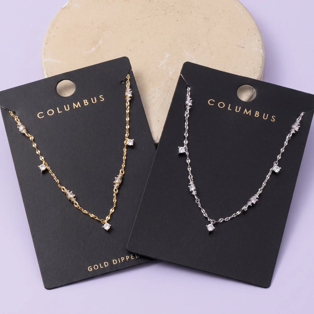 Gold Dipped Scattered Cz Twisted Chain Necklace