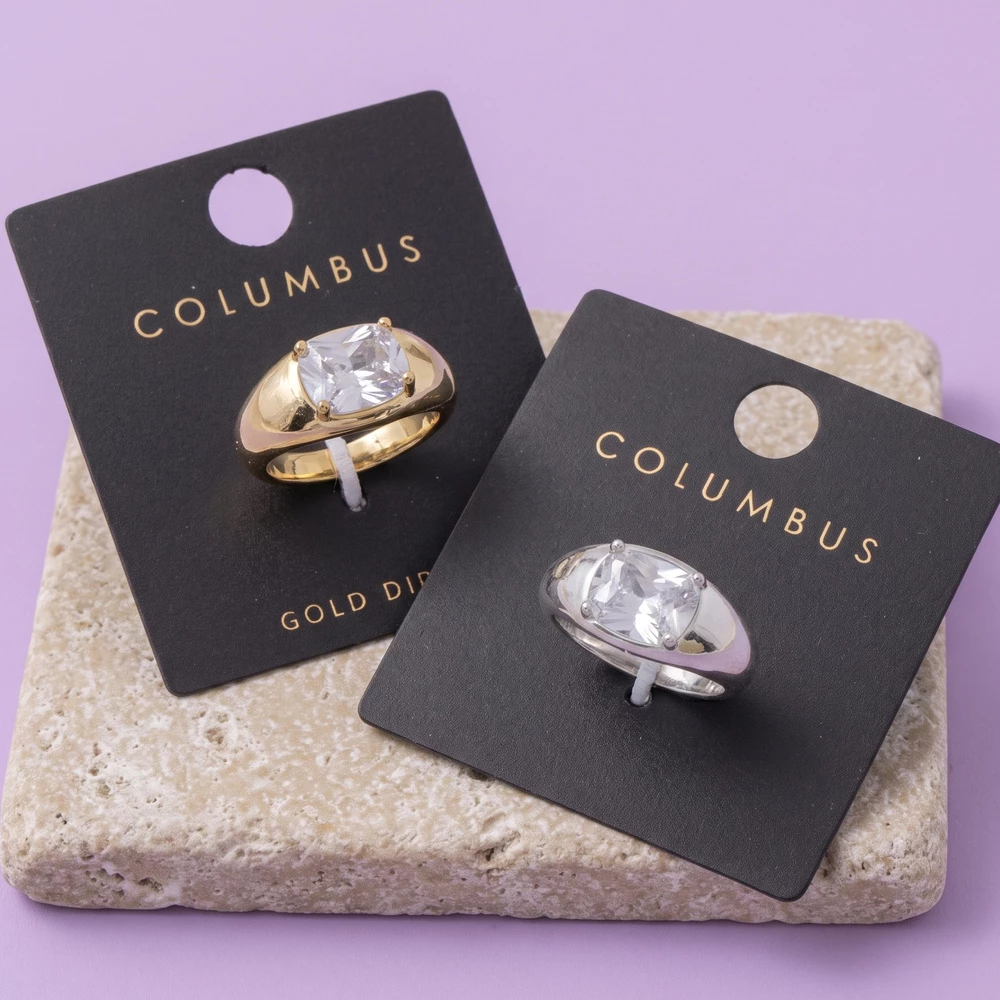 Gold Dipped Cushion Cut Cz Dome Ring