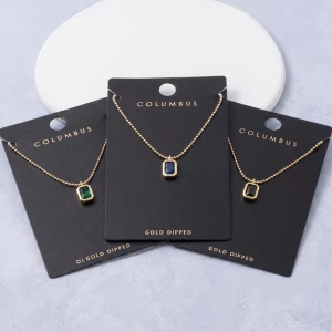 Gold Dipped Emerald Cut Bezel Pendant Necklace