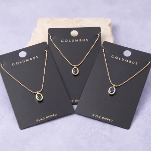 Gold Dipped Oval Jewel Bezel Pendant Necklace