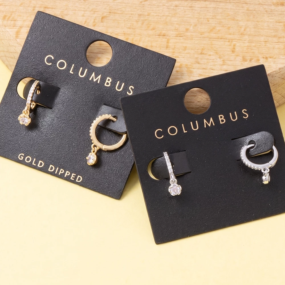 Pave Huggie Hoop With Round Cz Charm Earrings