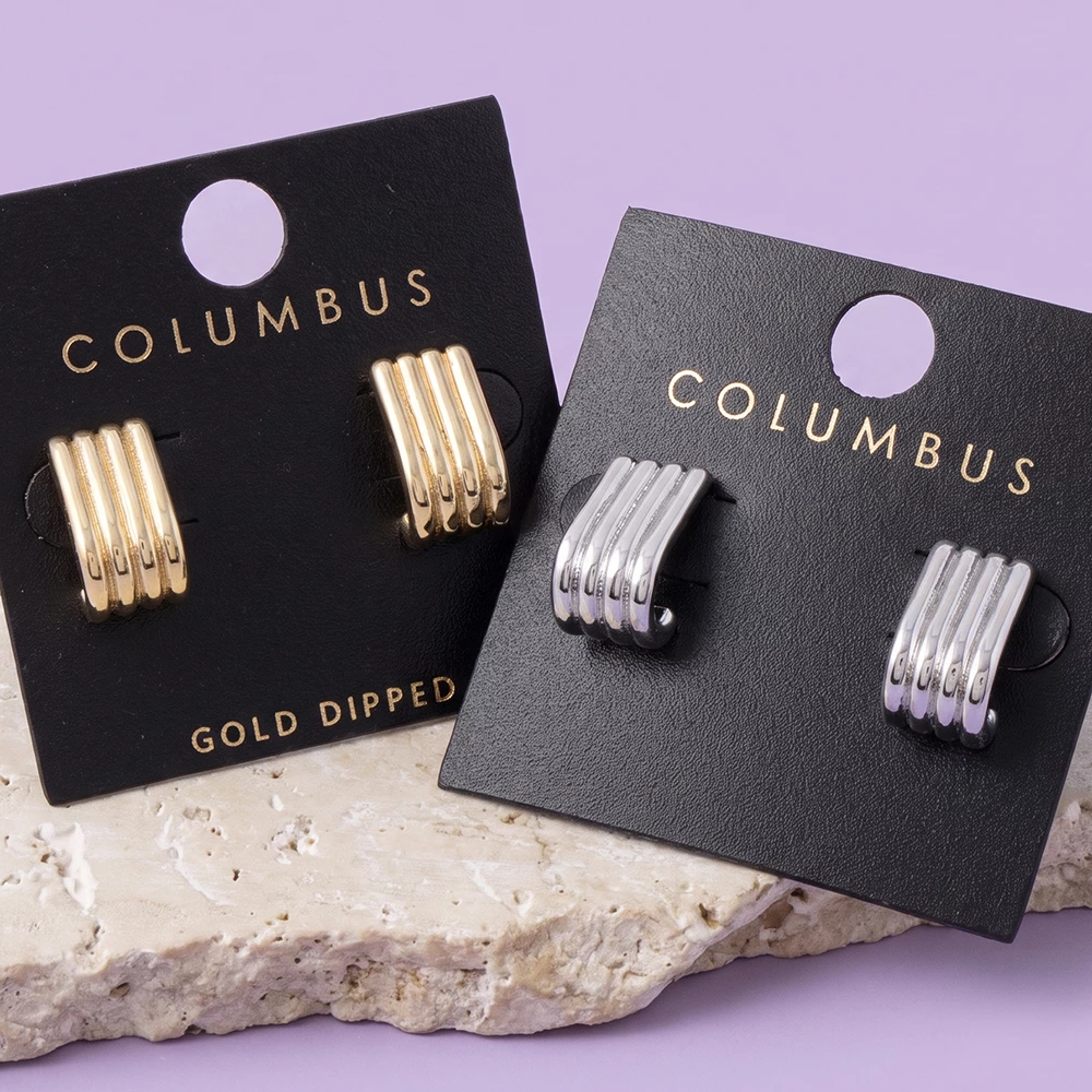 Ribbed Four Row Wide Huggie Hoop Earrings