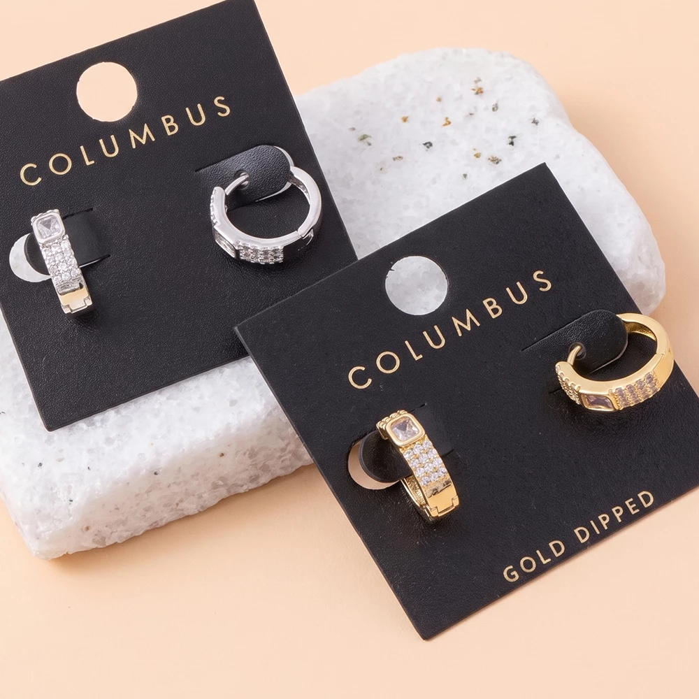 Wide Pave Huggie Hoop With Step Cut Cz Earrings