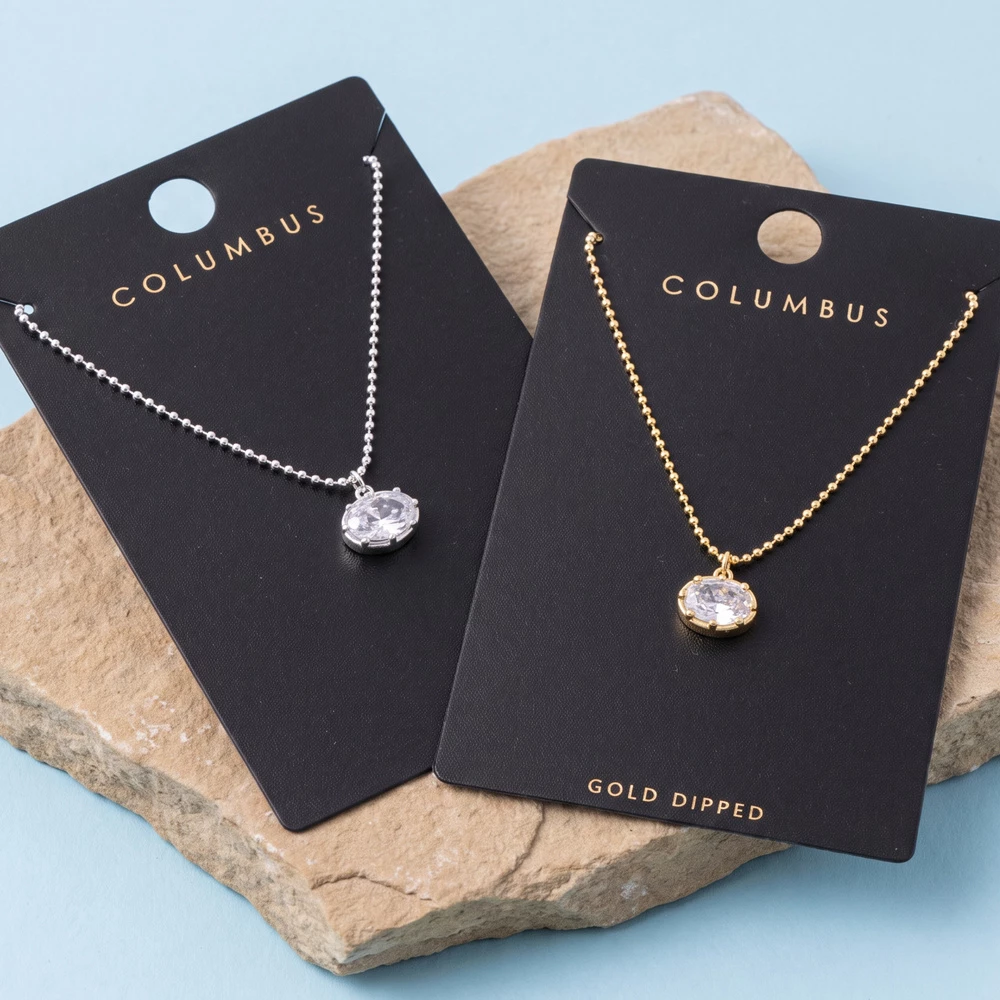 Oval Cz Pendant Ball Chain Necklace