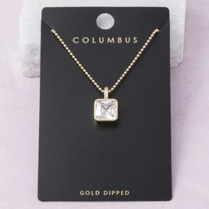 Gold Dipped Square Cz Pendant Necklace