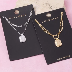 Layered Octagon Tag Pendant Necklace