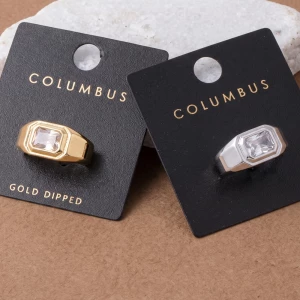Gold Dipped Step Cut Cz Bezel Signet Ring