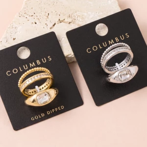 Gold Dipped Three Piece Cz Stacking Ring Set