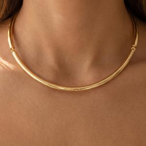 Gold Dipped Hinged Tube Choker Necklace