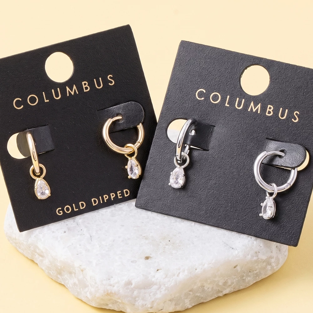 Polished Hoop With Pear Cz Charm Earrings