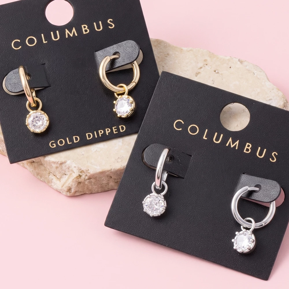 Polished Hoop With Round Cz Charm Earrings