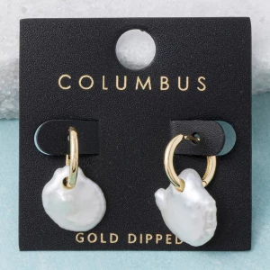 Gold Dipped Hoop With Keshi Pearl Charm Earrings