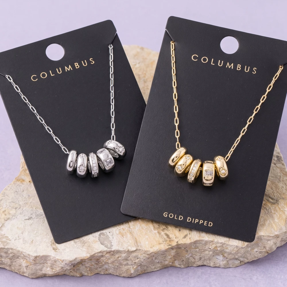 Cz Ring Slider Paperclip Chain Necklace