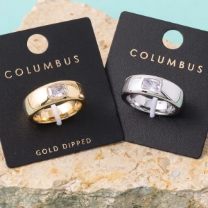 Gold Dipped Polished Wide Band Flush Cz Ring