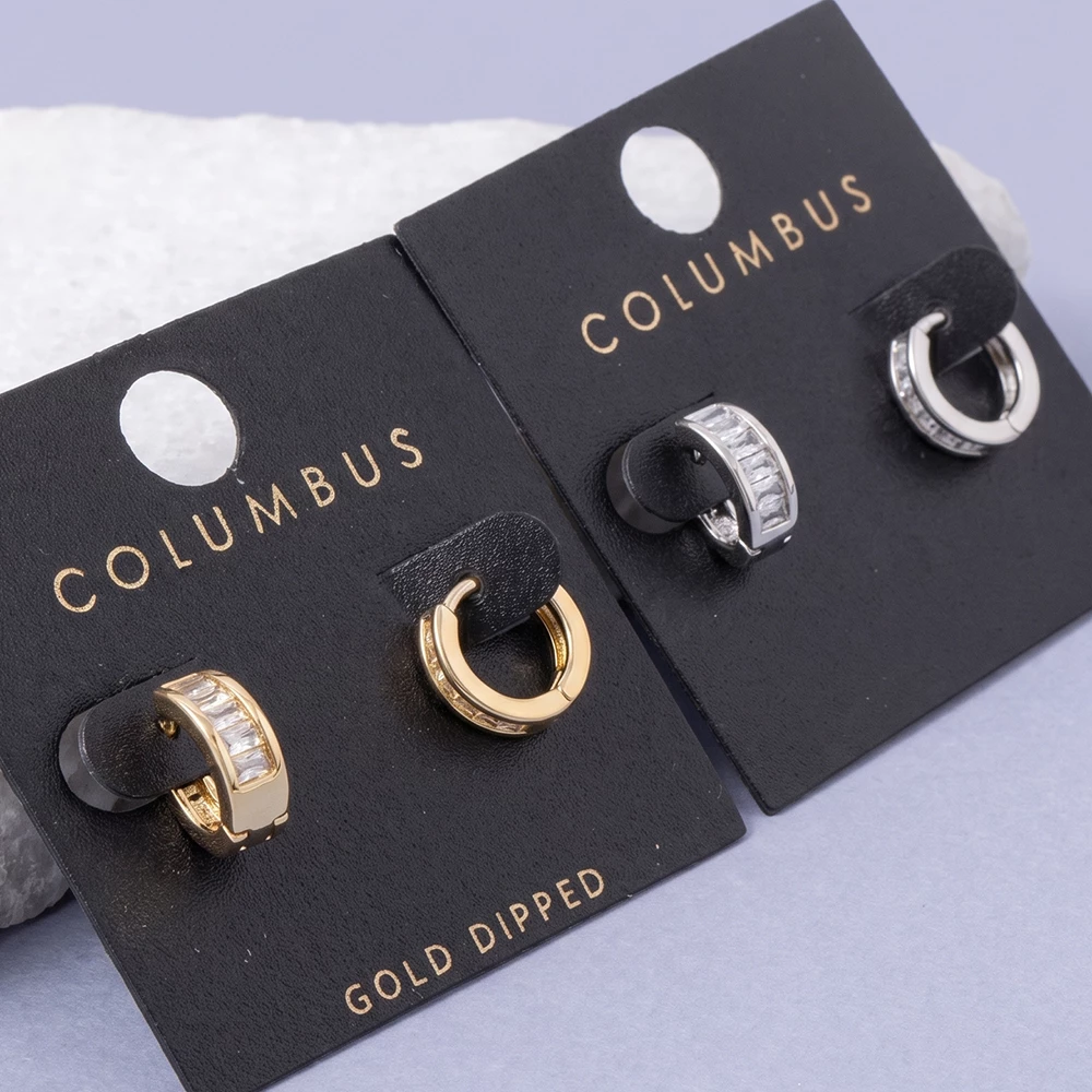 Gold Dipped Baguette Cz Huggie Hoop Earrings