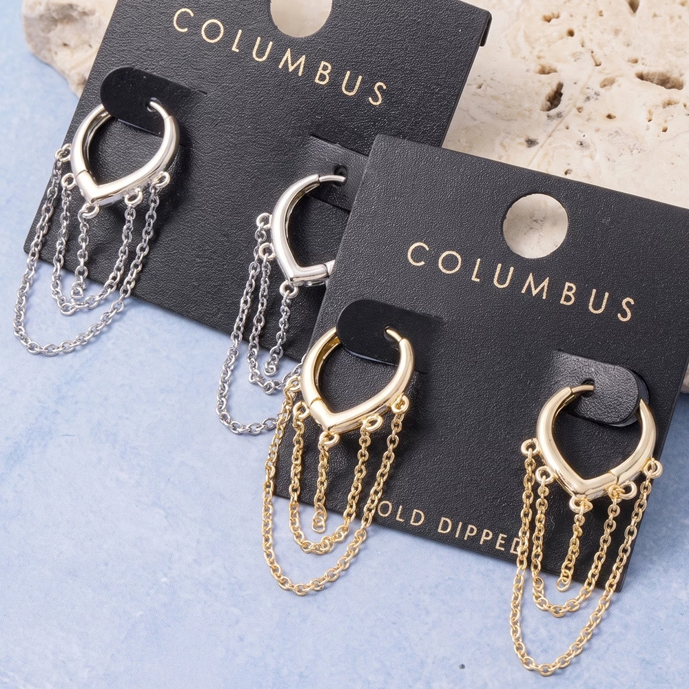 Gold Dipped Chain Fringe Pointed Huggie Earrings