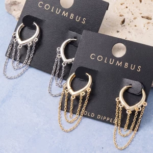 Gold Dipped Chain Fringe Pointed Huggie Earrings