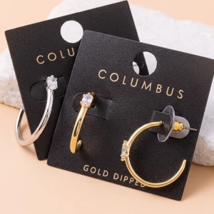 Gold Dipped Oval Cz Accent Open Hoop Earrings