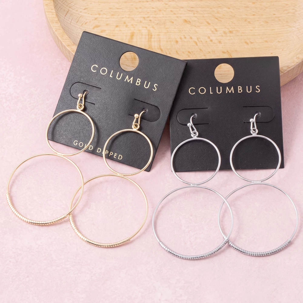 Gold Dipped Double Open Circle Drop Earrings