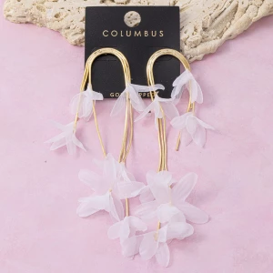 Gold Dipped Sheer Flower Chain Cascade Earrings