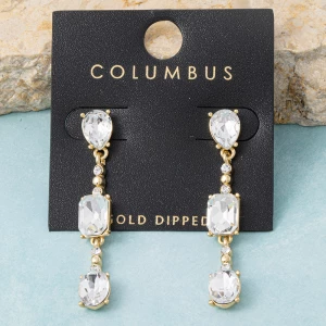 Gold Dipped Three Stone Cz Linear Drop Earrings